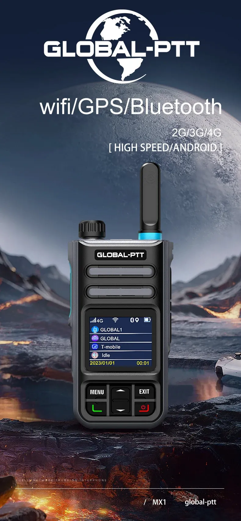 Global MX1 android 4G poc Wireless set mini two way radio long range communicator 4g 100 km GPS wifi - Image 3